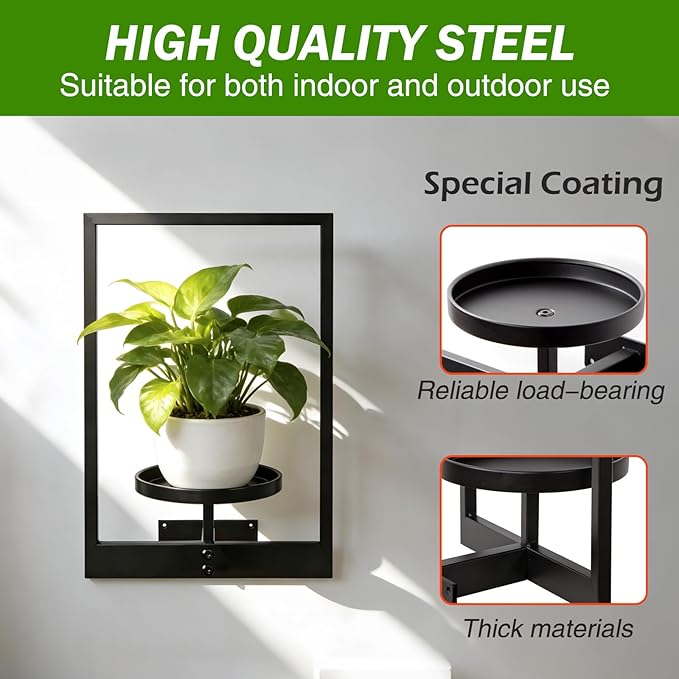 Picture Frame Wall Planters Set of 3, Modern Metal Hanging Shelves for Plants, Rustproof Wall Mount Flower Pot Holder for Indoor Outdoor, Decorative Plant Stand for Living Room Patio, Black