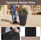 Giantex Tall Square Planters Set of 2, 22.5 inch Self-Watering Flower Pots with/Removable Inner Bucket & Drainage Holes, Indoor Outdoor Decorative Plant Containers for Front Porch Home Balcony, Black