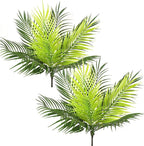 PASYOU Artificial Palm Tree, Plastic Plants Greenery Fake Tropical Shrubs Faux Big Leaves for Home Indoor Outdoor Garden DIY Basket Planter Filler Wedding Party Decoration UV Resistant - 2 Pack