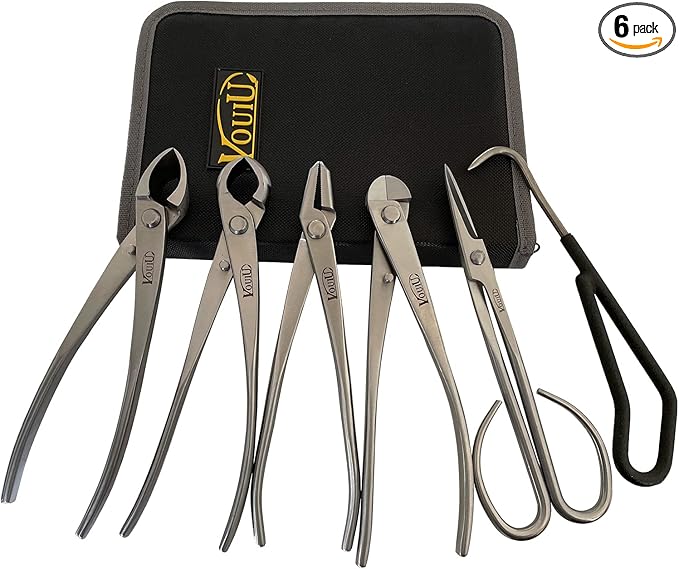 vouiu 6-Piece Bonsai Tool Set,Concave Cutter,Knob Cutter,Jin Pliers,Wire Cutter,Bonsai Scissors, Root Hook