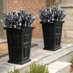 RECUTMS Black Artificial Flowers, Fake Outdoor UV Resistant Plants Faux Plastic Greenery Shrubs Indoor Outside Hanging Planter Halloween Flower Decor (Black +White Eucalyptus)