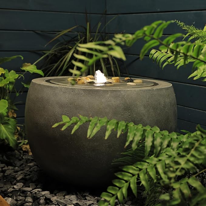 Tankana Garden Medium Water Fountain Outdoor Bubbler Water Feature Indoor with Lights & Pump and Pebbles Waterfall Fountains for Patio Deck Yard Home Decor Gray, 18 "L x 18" W x 11.5" H