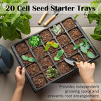 RooTrimmer 2.5 inch Square Pots 3.5 inch Deep 20 Cell Seedling Trays with Water Collection Nursery Trays (15"x11"x3") for Seeds Starting and Transplanting(5 Sets)