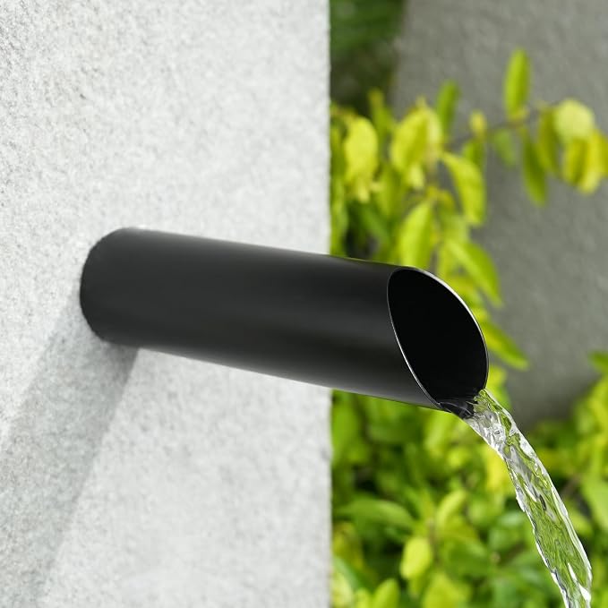 1.2 Inch 316 Stainless Steel Round Waterfall Spout Scupper, Outdoor Spillway Water Fountain Landscape Decor for Pools, Ponds, Water Walls, Overall Length 8 Inch (Matt Black)