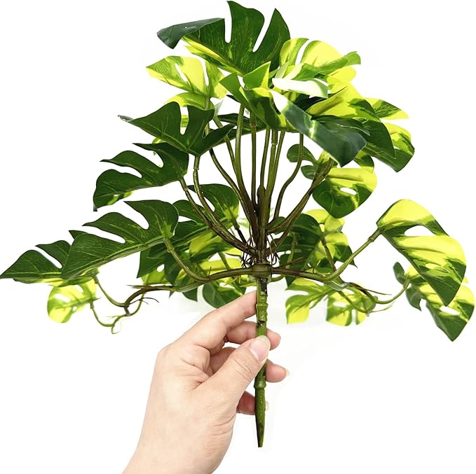 Fake Plants Hanging Small Faux Potted Ivy Vine Artificial Monstera Mini Faux Tropical Plants Greenery for Bathroom Office Table Pot Indoor Outdoor Decor Windowsill Shelf DIY Decoration - White 2 Pack