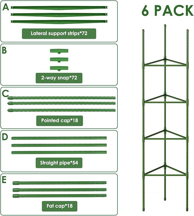 CEWOR Tomato Cage - 6 Pack Tomato Trellis, 63 Inch Extra Tall Tomato Cages for Garden, Plant Support Garden Stakes Triangle Structures for Climbing Plants Outdoor, Pots, Raised Garden Bed, Vegetables