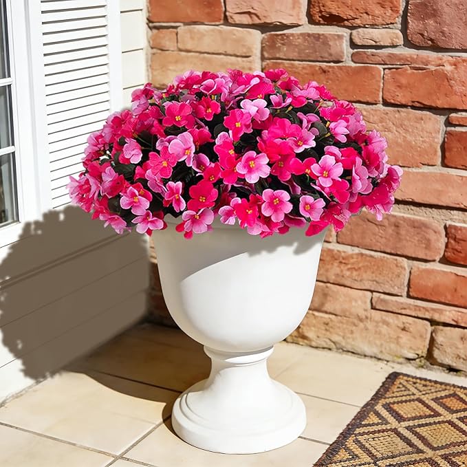 INXUGAO Artificial Hanging Flowers with Basket for Outdoor, Fake Hydrangea UV Resistant Arrangements in Pot Indoor Porch Garden Yard Spring Summer Decor(Double Rose)