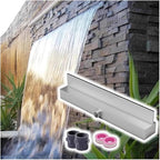 Rectangular Pool Fountain Kit - Waterfall Spillway for Backyard & Pond, Includes Pipe Connector, Durable Silver Design, 200cm x 9cm x 6cm, Perfect Outdoor Water Feature