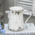 Vintage Pitcher Vase Rustic Farmhouse Vase for Flowers Vintage Metal Milk Jug Small Decorative Pitcher Shabby Chic Decor for Home, Kitchen, Bathroom, White