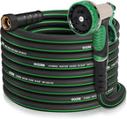 Heavy Duty Garden Hose 50 ft, NON-EXPANDABLE Water Hose with 10 Function Spray Nozzle, Lightweight Kink-less Hybrid Hose with Swivel Handle, Male to Female Fittings