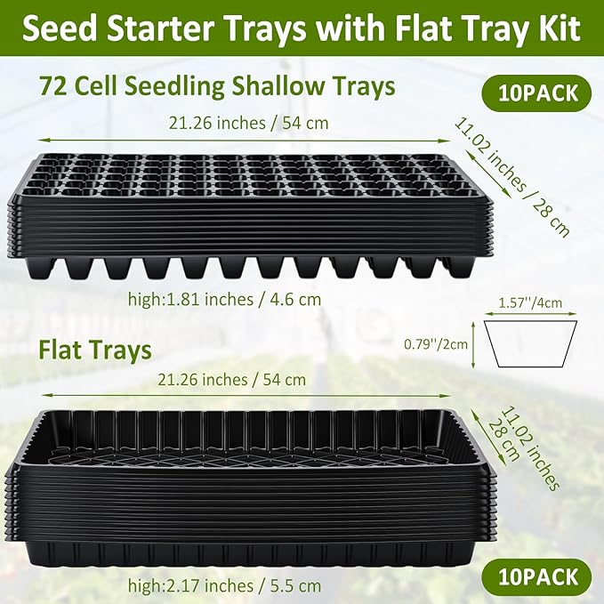 Vesici 20 Pack Seed Starter Trays, 72 Cell Seedling Trays with 1020 Flat Tray, Deep Plug Nursery Plant Pots for Germination, Water Collection, Indoor Outdoor Seed Starting & Transplanting
