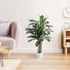 Artificial Dracaena Tree 4FT Fake Plant with White Small Planter Faux Silk Tall Floor Plant in Pot Artificial Tree for Home Office Living Room Decor Indoor