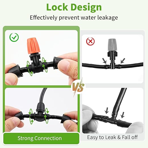 Locked - Connect Drip Irrigation Kit, 98ft Garden Drip Irrigation System, Automatic Micro Watering System with 4/7 inch Tubing Hose with Misting Nozzle Emitters for Garden, Bed Patio, Greenhouse