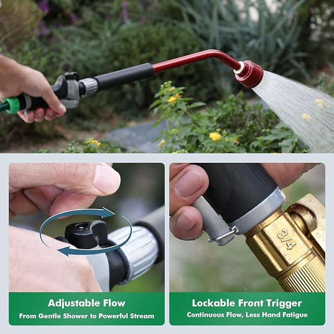 RESTMO Heavy Duty Full Metal Long Watering Wand, 24 Inches Gentle Soft Full Shower Sprayer Wand with Flow Control, Hose Wand for Hanging Baskets, Shrubs, Plants, Flowers, Garden and Lawn, Red