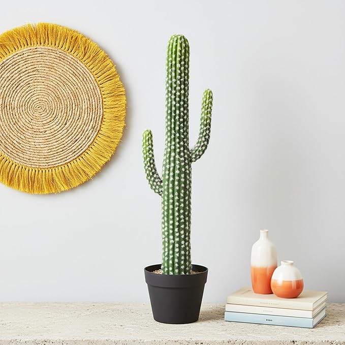 Nafresh UV-Resistant Artificial Fake Cactus Plants 30in – 2 Pack Large Faux Cowboy Cactus for Indoor & Outdoor Home, Office, or Garden Decor