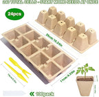 240 Cells Seed Starter Tray, 24 Pack Germination Peat Pots with 100 Labels, Plant Starter Kit for Seedlings