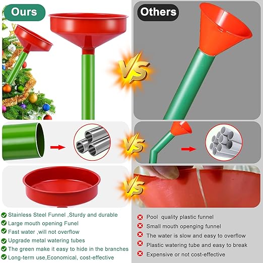 2Sets 47Inch Christmas Tree Watering Funnel, Wide Spout Christmas Tree Funnel Watering System with Green Stainless Steel Tubes Xmas Tree Watering Device Plant Watering Tool for Indoor Outdoor Plants