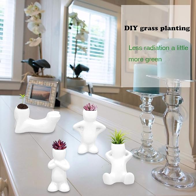 Together-life 4 Pack Ceramic Air Plant Holder, Cute Air Planter Table Top Display Planters for DIY Planting Home Office Decoration Supplies