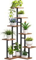 HOOBRO Corner Plant Stand Indoor, 7-Tier Plant Shelf for Multiple Indoor Plants, Corner Plant Rack Organizer, Square Flower Stand, for Living Room, Balcony, Patio, Rustic Brown and Black BF01HJ01