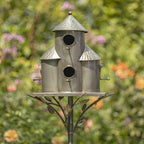 Zaer Ltd. Large Silver Colored Multi-Birdhouse Stakes, Room for 4 Bird Families in Each (Plump Triple Cylinder Homes (Silver Color))