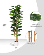 Fiddle Leaf Fig Tree, 6FT Faux Trees Indoor,Tall FakeTree with Decorative planters,Natural Wood Trunk & Realistic Fiddle Leaf, Artificial Plants for Home Office, Living Room, Outdoor