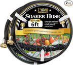 5/8’’ Soaker Hose 6 ft 2 Pack, Heavy Duty Garden Soaker Hoses with Solid Brass Fitting, Rubber Drip Hose for Garden Beds, Vegetable, Lawn, Trees Watering Irrigation （6 ft 2 Pack）