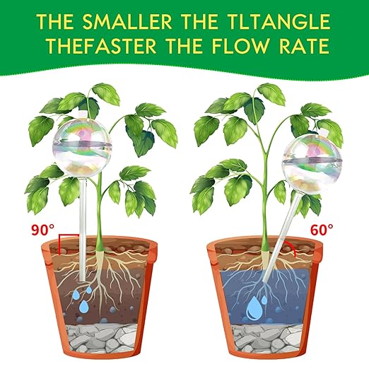 ZephyrBloom 13 oz Up 2 Weeks Large Plant Watering Globes & Bulbs, Self Watering Glass Globes to Water Plants While Away, Indoor Outdoor Automatic Slow-Release Watering Bulbs for Houseplants 2 Pack