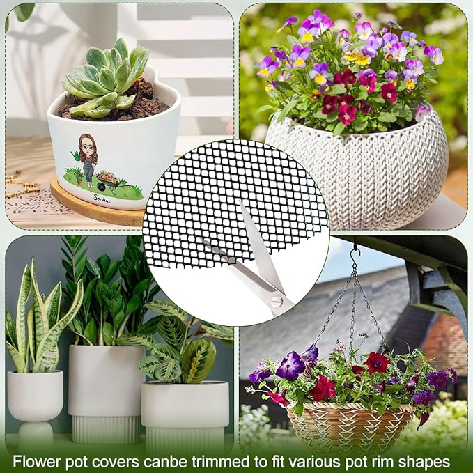 6 Pack Plant Pot Grids with 18 U-Shaped Nails, 11.8 Inch Cuttable Soil Cover Protector from Cats and Animals, Indoor Plant Pot Soil Guard for Outdoor Garden Balcony Adapts to Different Pot Sizes