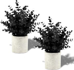 2 Pack Black Fake Eucalyptus Small Fake Plants Potted Artificial Plants for Halloween Shelf Desk Home Farmhouse Room Coffee Table Decor Bathroom Decor (Black)