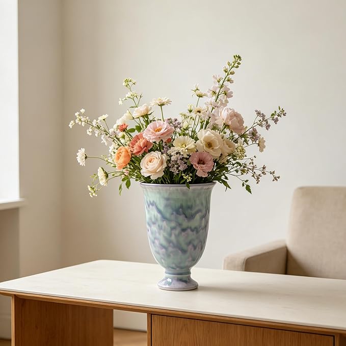 Ceramic Planter Vase for Indoor Plants, Modern Iridescent Flower Pot, Decorative Orchid Planter, Pastel Glazed Ceramic Vase for Living Room, Bedroom, Tabletop Home Decor