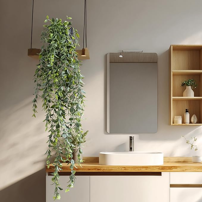 Artificial Hanging Plant 2 Pcs Faux Plant Ivy Vine Faux Eucalyptus Vines Fake Potted Greenery for Wall Living Room Home Shelf Office Bathroom Outdoor Indoor Decor (Type 2)