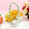 H&D HYALINE & DORA Crystal Flower Basket Figurine Collectable Ornaments Home Decor Tabletop Centerpiece Gift for Lady，Yellow Color
