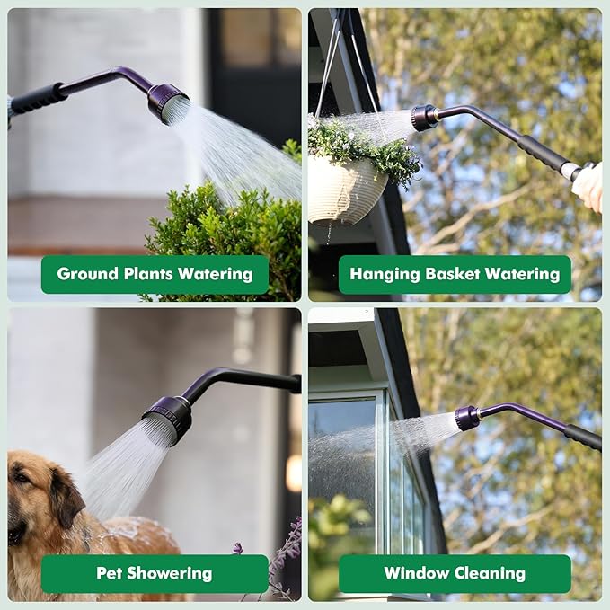RESTMO Heavy Duty Full Metal Long Watering Wand, 24 Inches Gentle Soft Full Shower Sprayer Wand with Flow Control, Hose Wand for Hanging Baskets, Shrubs, Plants, Flowers, Garden and Lawn, Purple