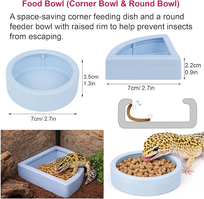 14Pcs Leopard Gecko Tank Accessories Set, Reptile Care Kit with Feeding Tweezers, Silicone Spoon, Hideout, Water Dish & Food Bowls for Leopard Gecko Terrarium