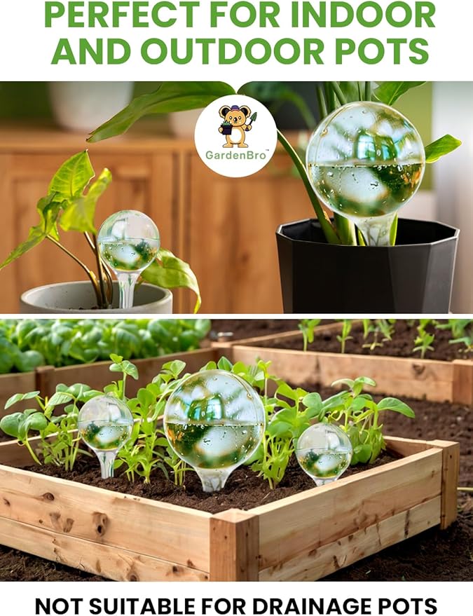 Plant Watering Globes Plastic Set of 8 - Automatic Plant Waterer Set for Indoor and Outdoor Plant Watering - Self Watering Planter Insert System with Plastic Watering Bulbs (4 Medium & 4 Small)