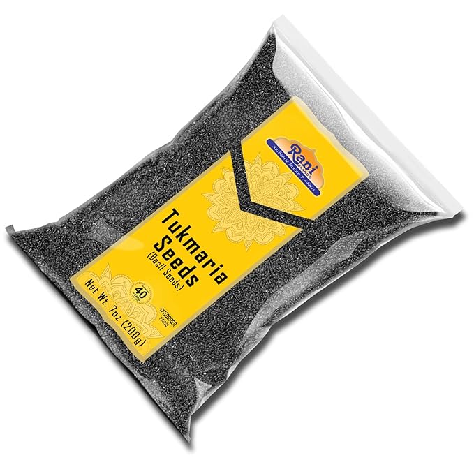 Rani Tukmaria (Holy Basil Seeds) 7oz (200g) Used for Falooda / Sabja Dessert, Spice & Ayurveda Herbal ~ All Natural | Gluten Friendly | NON-GMO | Kosher | Vegan | Indian Origin