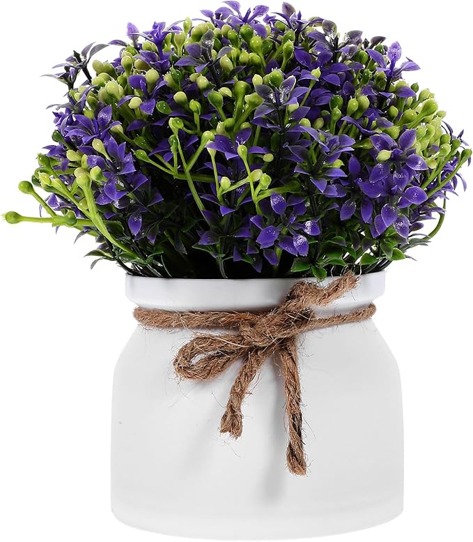 SOLUSTRE Artificial Purple Orchid Faux Potted Flower Small Desktop Artificial Plant Decor for Home Living Room Tabletop Greenery