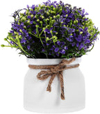 SOLUSTRE Artificial Purple Orchid Faux Potted Flower Small Desktop Artificial Plant Decor for Home Living Room Tabletop Greenery