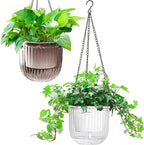 Melphoe 2 Pack Self Watering Hanging Planters Indoor Flower Pots, 6.5 Inch Outdoor Hanging Plant Pot Basket, Plant Hanger with 3Hooks Drainage Holes for Garden Home (Gray + White)