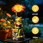 COWOS Solar-Powered Frog Garden Statue with Glowing Flower Light, Miniature Resin Figurine for Outdoor Patio, Yard, Lawn Decor