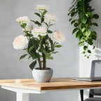 TOARTi Artificial Camellia Potted Plant with Stone Pot, 20.5" Tall Fake Potted Flowers Faux Desk Plant, Realistic Decorative Plants Indoor Decor for for Home Bedroom Bathroom Office Desk