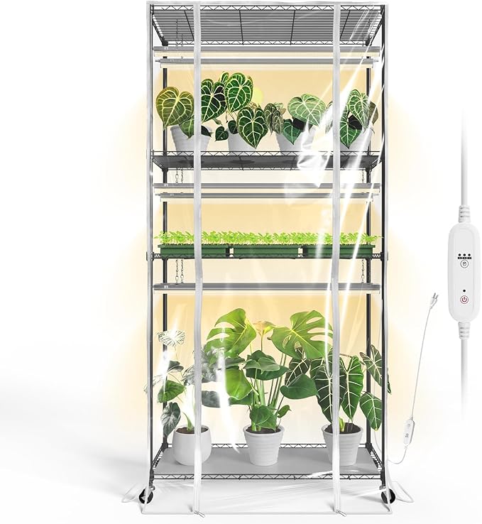 Bstrip Indoor Greenhouse with Grow Light, Indoor Greenhouse Cabinet with 6 Pack 90W Grow Lights with Timer, Mini Green House for Indoor Plant, Seed Starter, Seeding, 35.4"x13.8"x70.8"