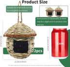 Gute Hummingbird House, Grass Hand Woven Birdhouses for Outdoors Hanging, Natural Bird Hut for Outside, Bird Houses for Audubon Finch Canary Chickadee - Set of 2