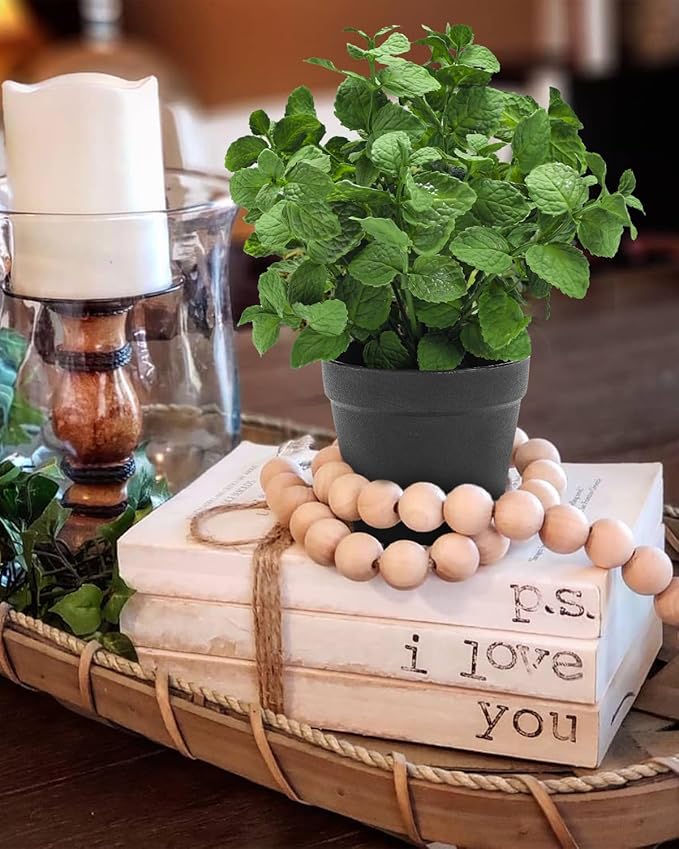 Coferset Small Fake Plants Mint Artificial Potted Plants for Home Office Bathroom Shelf Farmhouse Coffee Table Decor (Green)