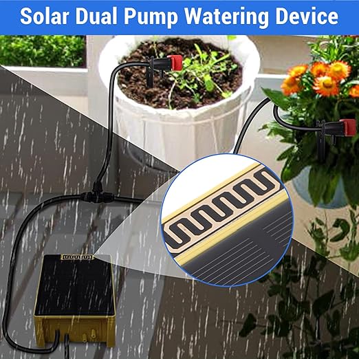 Professional Automatic Drip Irrigation Kits, Solar Dual Pump Garden Plant Watering System Indoor Outdoor, Watering Device Intelligent Timing Rainwater Sensing Drip Irrigation