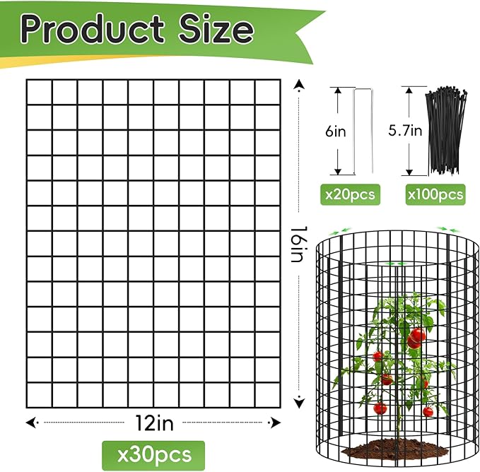 10 Packs Plant Protectors from Animals, 30Pcs 12"x 16" Large Metal Wire Mesh Garden Plant Cages for Outdoor Gardening, Chicken Wire Cloche Plant Cages for Rabbits with Zip Ties & Stakes(Black)