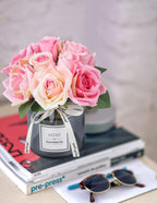 XIAYAN Artificial Flower and Glass vase, Silk Rose Flower Glass Bottle Set, Suitable for Living Room, Dining Table, Office, Wedding, Hotel Banquet and Other Home Decoration. (Pink)………