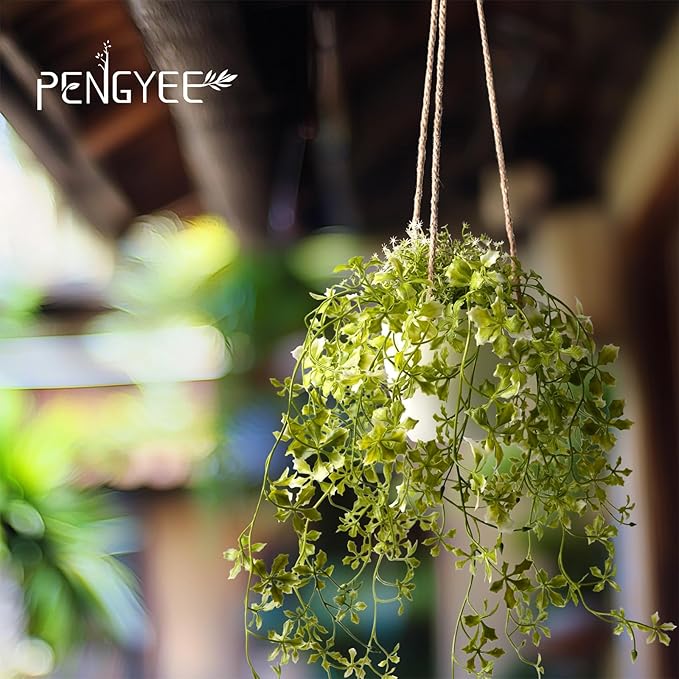 3 Packs Fake Hanging Plants with White Pots, 13" Artificial Hanging Plants for Wall Decor, Fake Plants Mandala Vine Indoor/Outdoor for Home Bathroom Bedroom Kitchen Office Room Decor