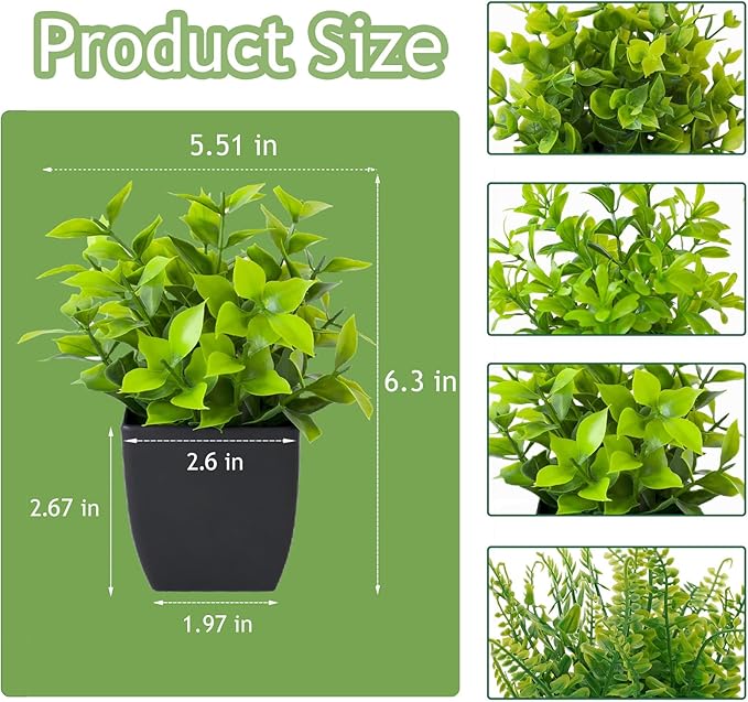 Grever 4 Pack Small Fake Plants in Blue Pot Mini Artificial Potted Plants for Home Bathroom Office Table Desk Shelf Indoor Decor