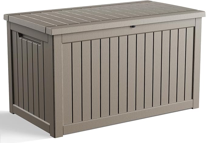 280 Gallon Outdoor Deck Box, Lockable Waterproof Outdoor Storage Boxes For Garden Tools,Indoor Cushions,Accessories Outside Storage Resin Weatherproof Container(Grey)